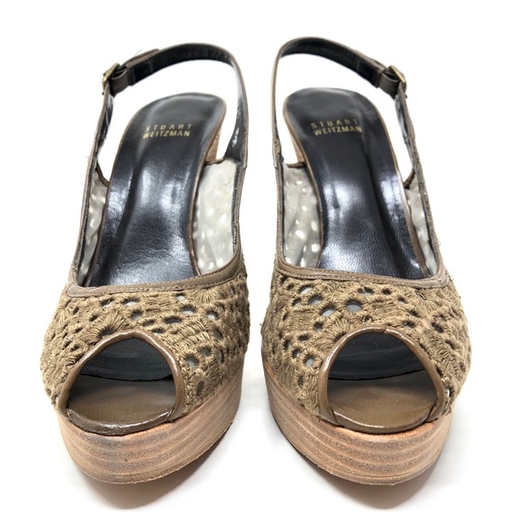 STUART WEITZMAN tan crochet peep toe heels, size 8.5 - Picture 4 of 6